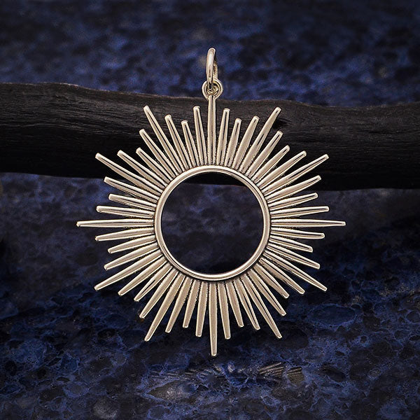 Sterling Silver Spikey Sun Pendant 37x32mm - 1Pc