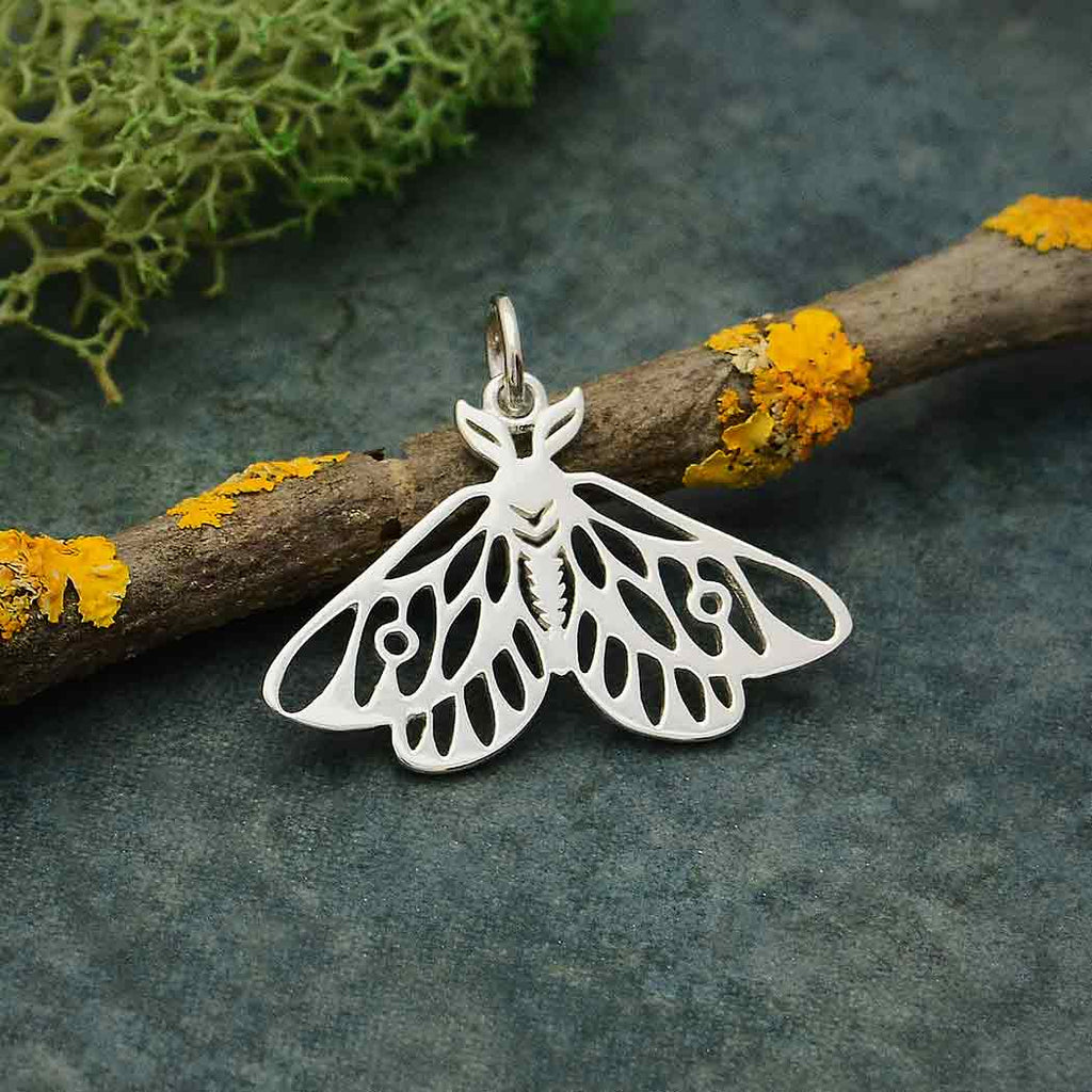 Sterling Silver Openwork Moth Charm 20x25mm - 1pc