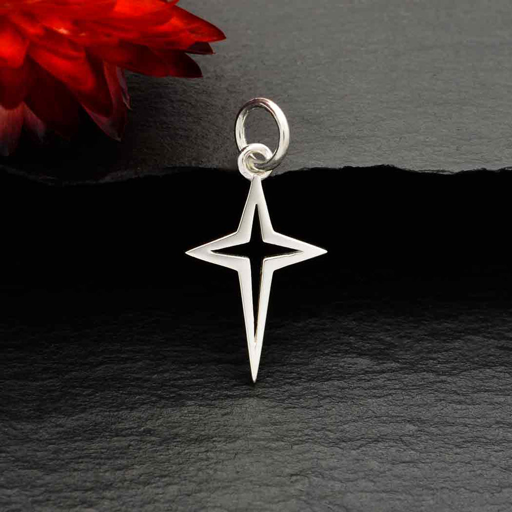 Sterling Silver Openwork North Star Cross Charm 21x10mm - 1pc