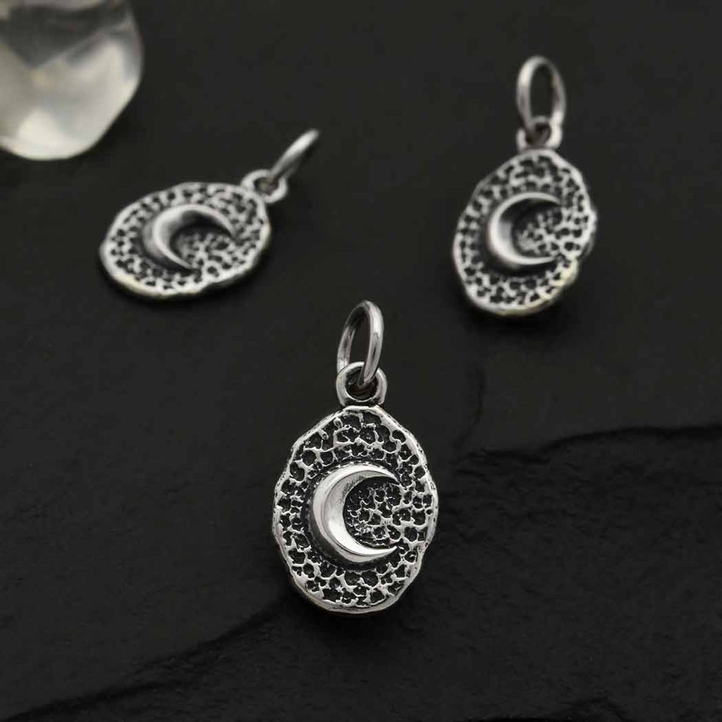 Sterling Silver Crescent Moon on Oval Coin Charm 17x9mm - 1pc
