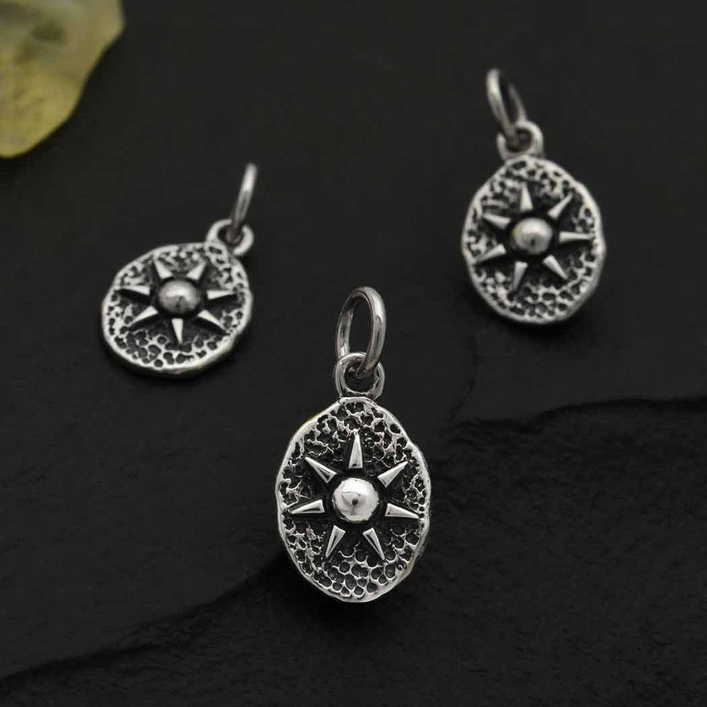 Sterling Silver Sun on Oval Coin Charm 17x9mm - 1pc