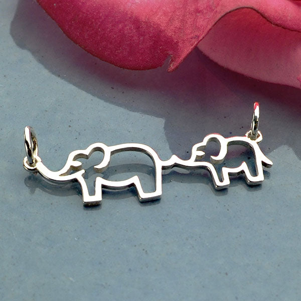 Sterling Silver Mama and Baby Elephant Festoon 12x30mm - 1pc