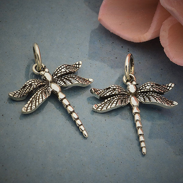Sterling Silver Small Detailed Dragonfly Charm 19x15mm - 1pc