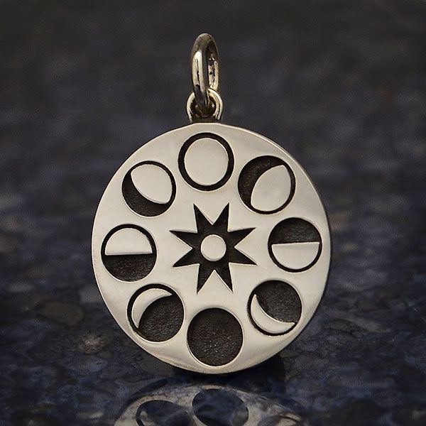 Silver Moon Phases Pendant on Disk 21x15mm - 1Pc