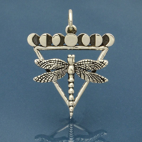 Sterling Silver Dragonfly Charm with Moon Phases - 1Pc