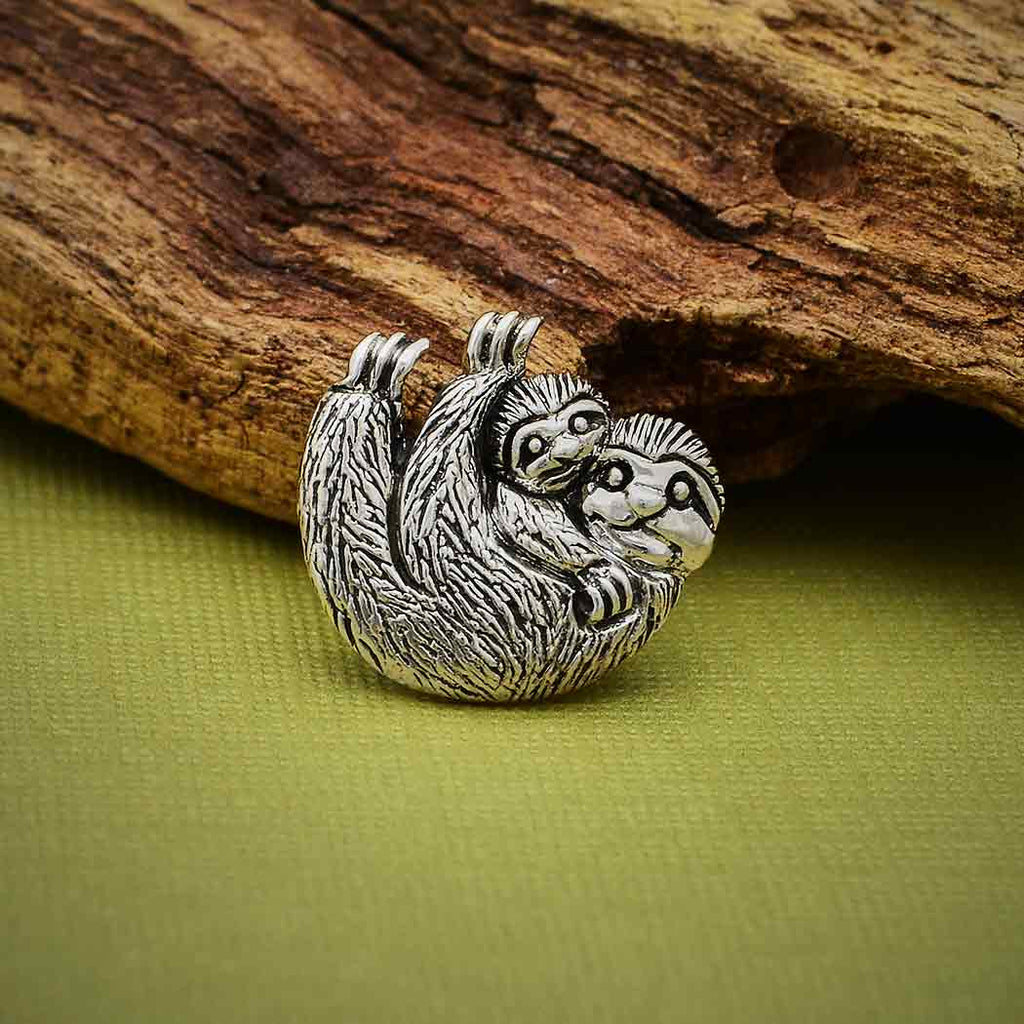 Sterling Silver Mama and Baby Sloth Pendant 16x18mm - 1pc