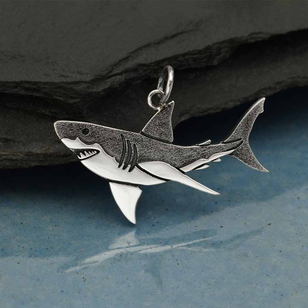 Sterling Silver Great White Shark Charm 19x26mm - 1pc