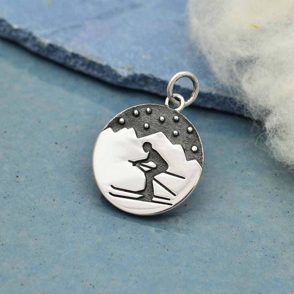 Sterling Silver Mountain and Skier Charm 21x15mm - 1Pc