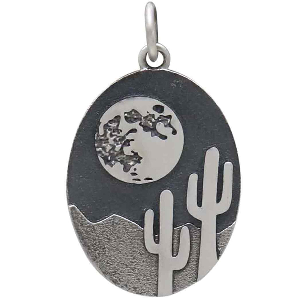 Sterling Silber Vollmond mit Kaktus Charm 26x15mm