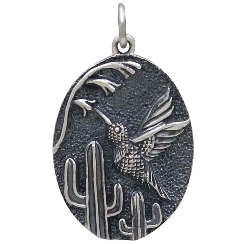 anhänger kaktus Sterling Silber Kolibri und Kaktus Anhänger 26x16mm