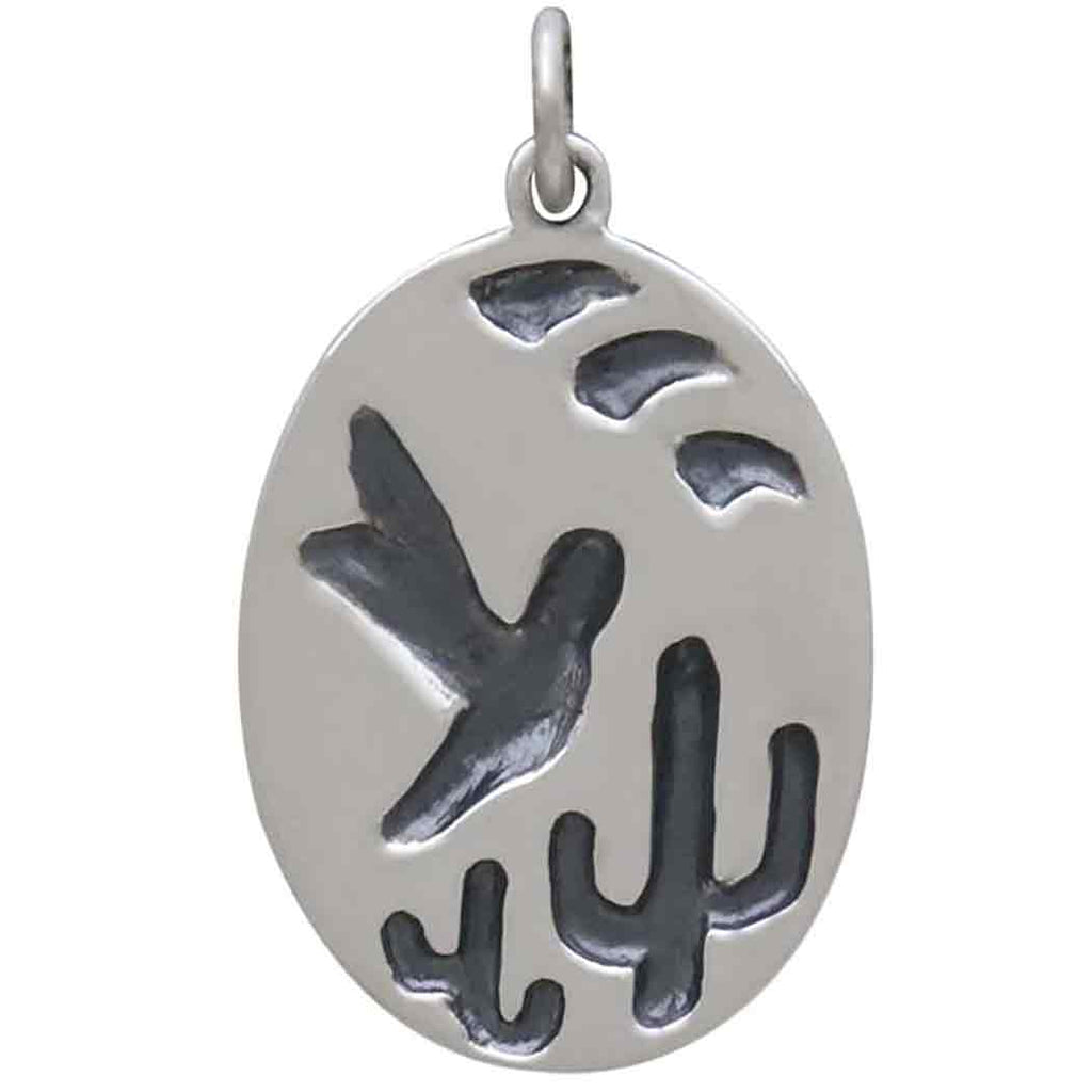 Sterling Silber Kolibri und Kaktus Anhänger 26x16mm
