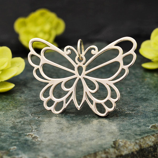 Sterling Silver Butterfly Pendant 26x35mm - 1pc