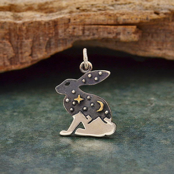 Sterling Silver Hare Charm with Bronze Star and Moon 20x14mm - 1pc