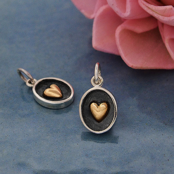 Sterling Silver Shadow Box Charm with Bronze Heart 16x8mm - 1pc