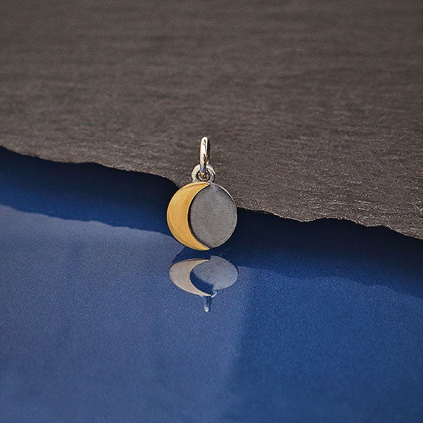Mixed Metal Silver and Bronze Moon Charm 13x8mm - 1Pc