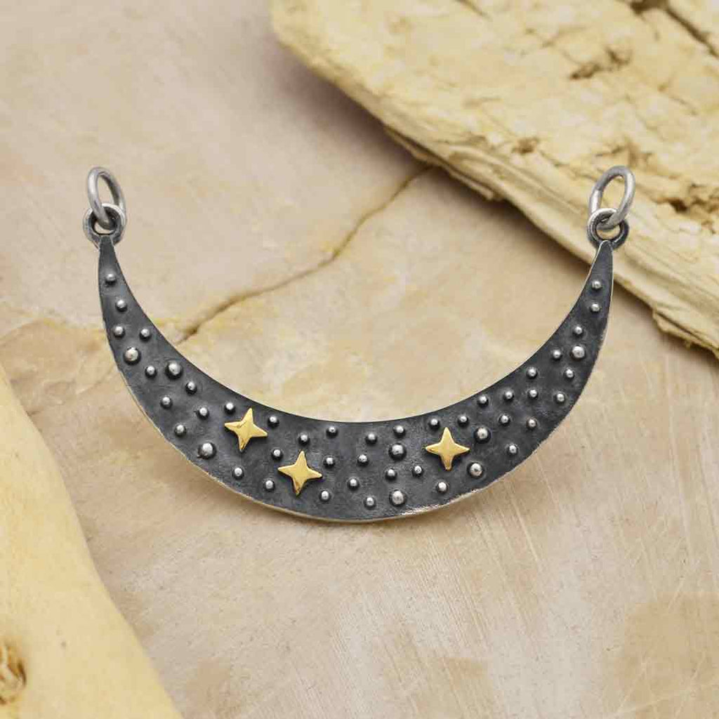 Sterling Silver Crescent Festoon with Bronze Stars 26x38mm - 1pc