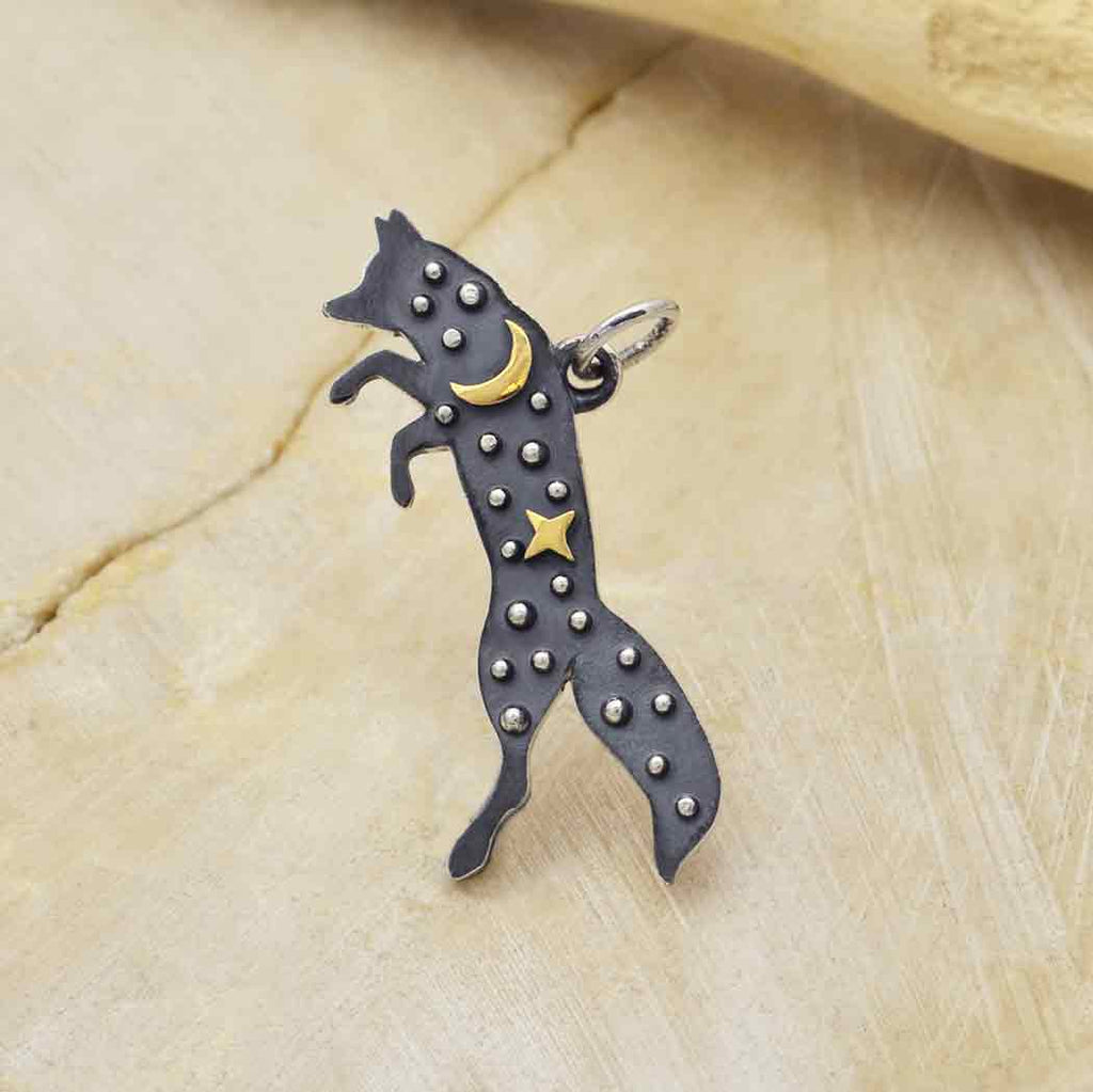 Silver Fox Charm with Bronze Star and Moon 23x28mm - 1pc