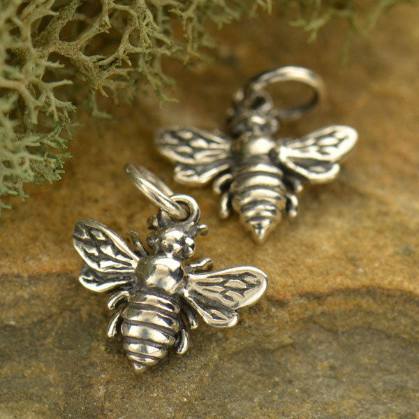 Sterling Silver Bee Charm 14x12mm W/ Ring - 1pc