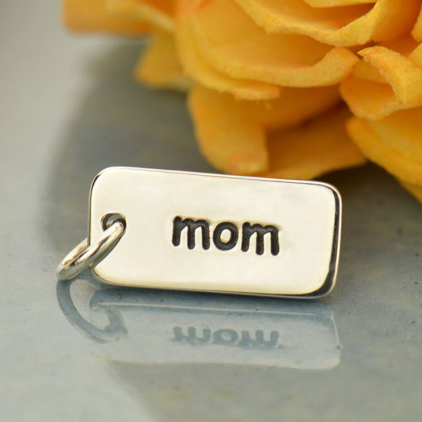 Sterling Silver Word Charm - Mom 18x7mm - 1pc