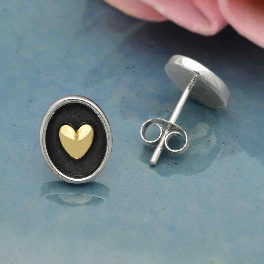 Sterling Silver Shadow Box Earring with Bronze Heart 10x9mm - 1pr
