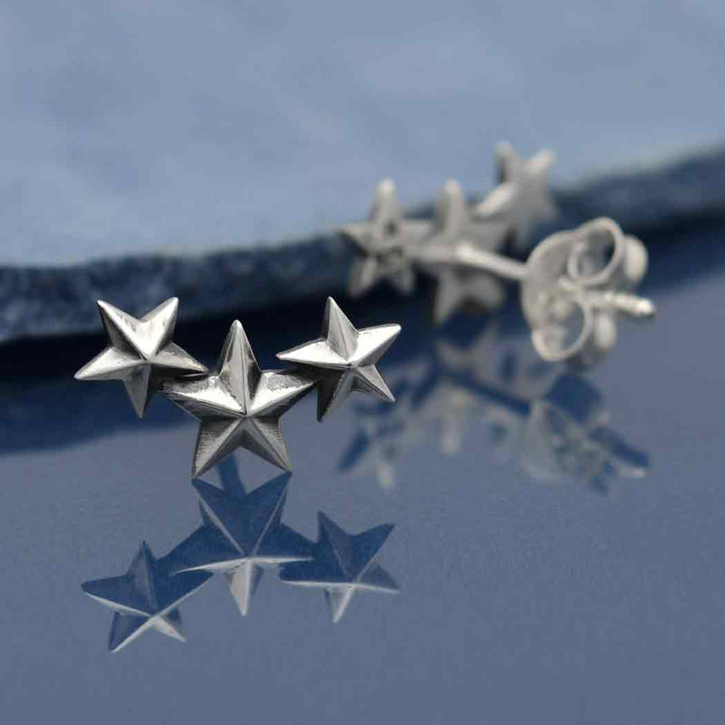 Sterling Silver Three Star Post Earrings 12x7mm - 1pr