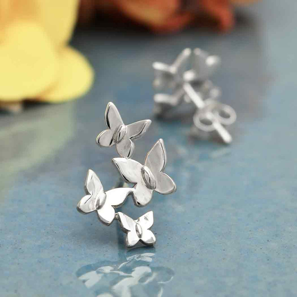 Sterling Silver Butterfly Cluster Post Earrings 17x11mm - 1pr