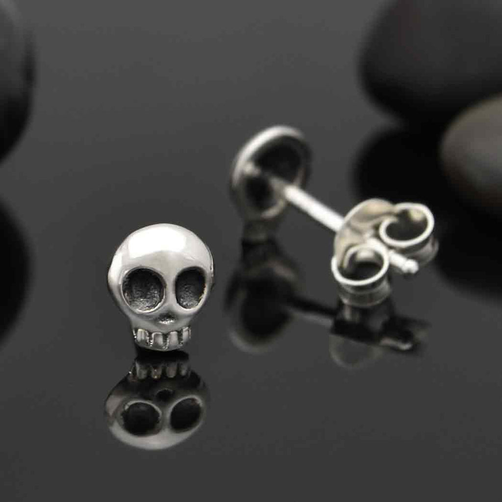 Sterling Silver Mini Skull Post Earrings 6x5mm - 1pr