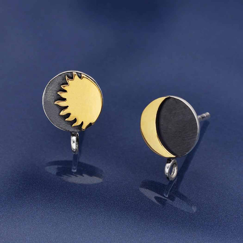 Ohrstecker Sonne und Mond aus gemischten Metallen mit Öse 11 x 8 mm - 1 Paar