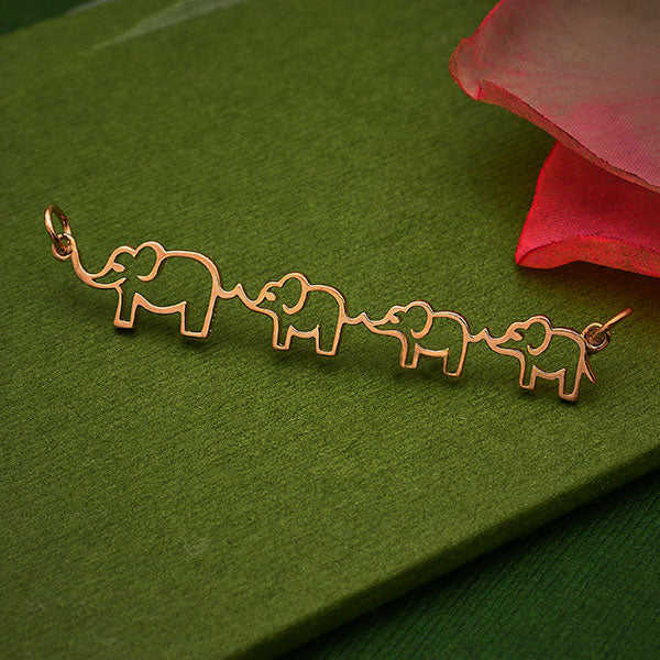 Rose Gold Plated Mama and Three Baby Elephant Pendant 12x55mm - 1pc