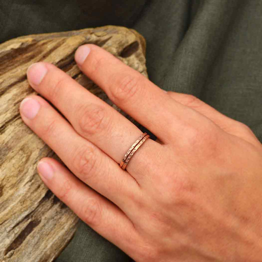 18Kt Rose Gold Plated Sterling Silver Hammered Stacking Ring Size