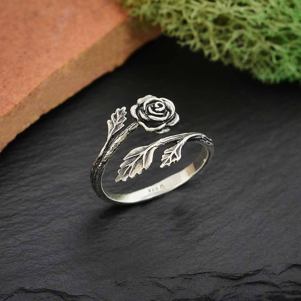 Sterling Silver Rose Adjustable Ring - 1pc