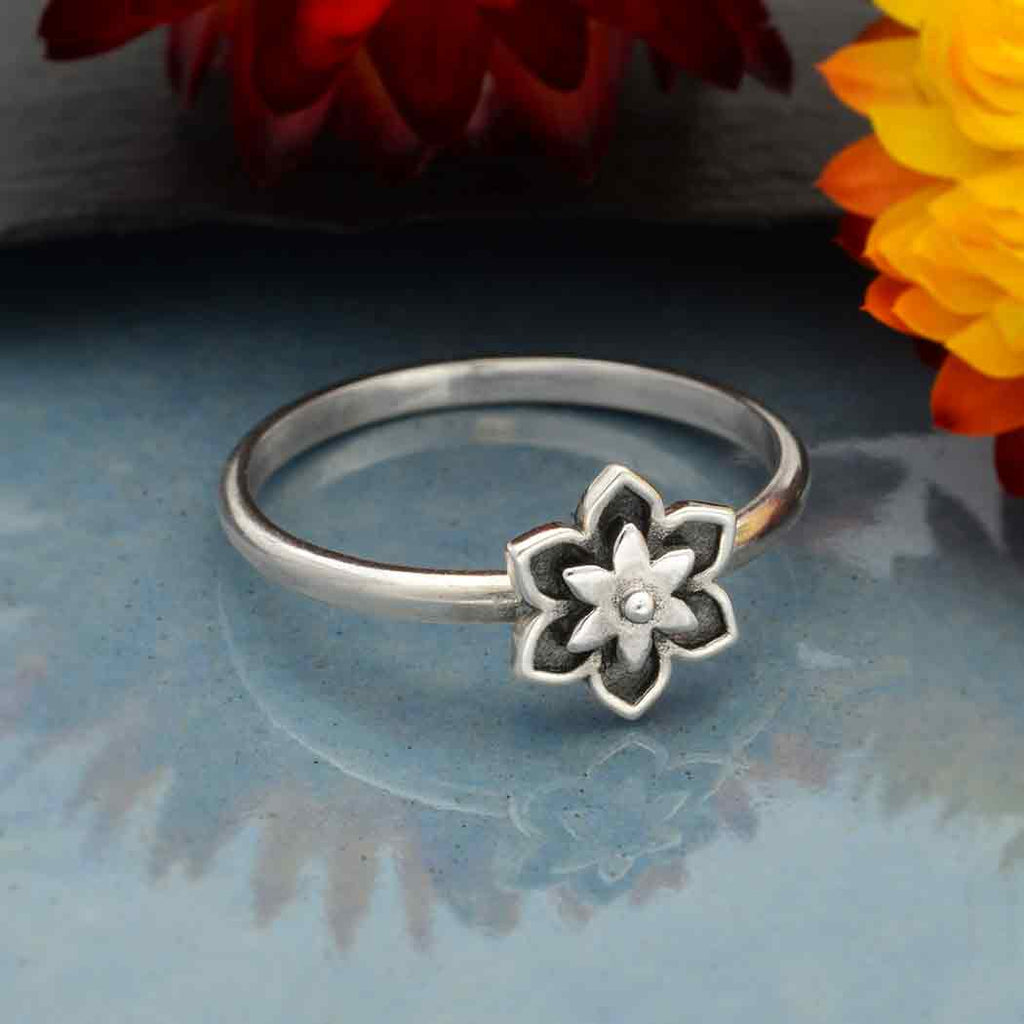 Sterling Silver Mini Flower Mandala Ring Size 6 - 1pc