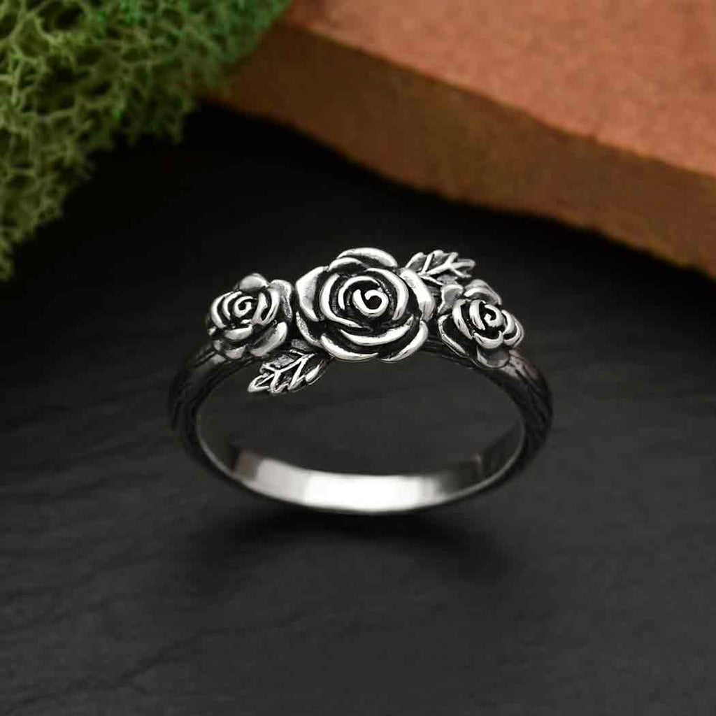 Sterling Silver Triple Rose Ring Size 6 - 1pc