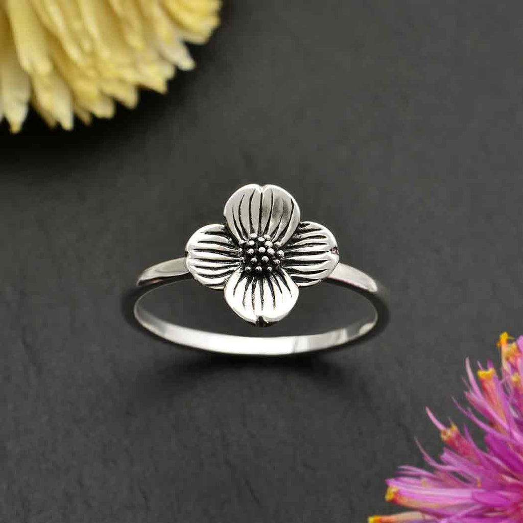 Sterling Silver Dogwood Flower Ring Size 6 - 1pc