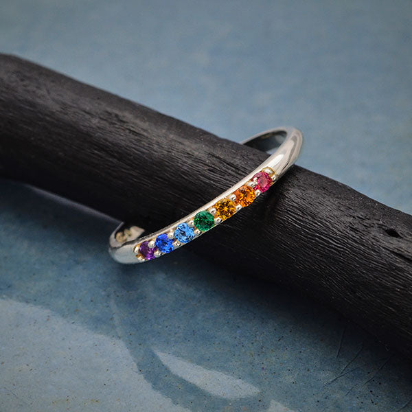 Sterling Silver Rainbow Stacking Ring with Nano Gems Size 7 - 1pc