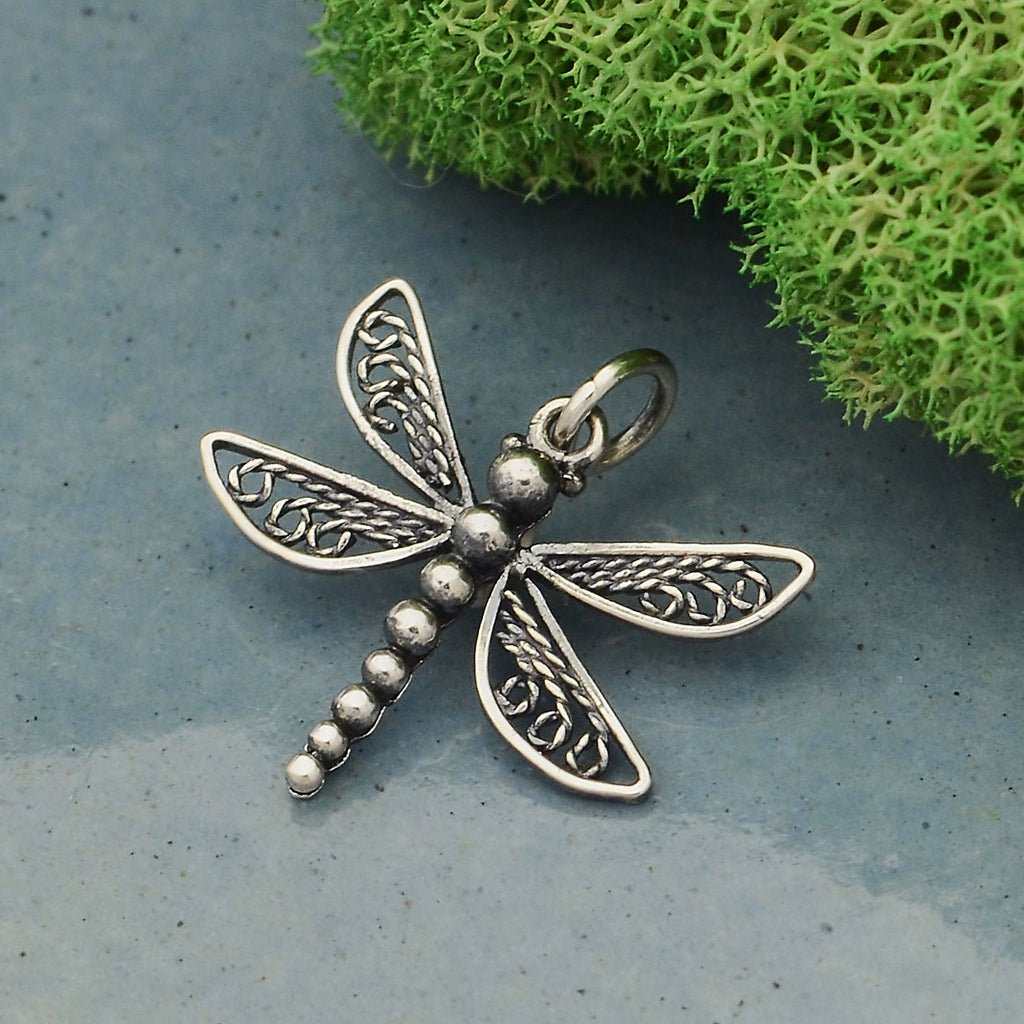 Sterling Silver Dragonfly Charm with Filigree Wings 20x19mm - 1pc