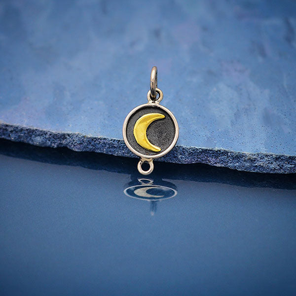 Sterling Silver Link with Bronze Crescent Moon 17x8mm - 1Pc
