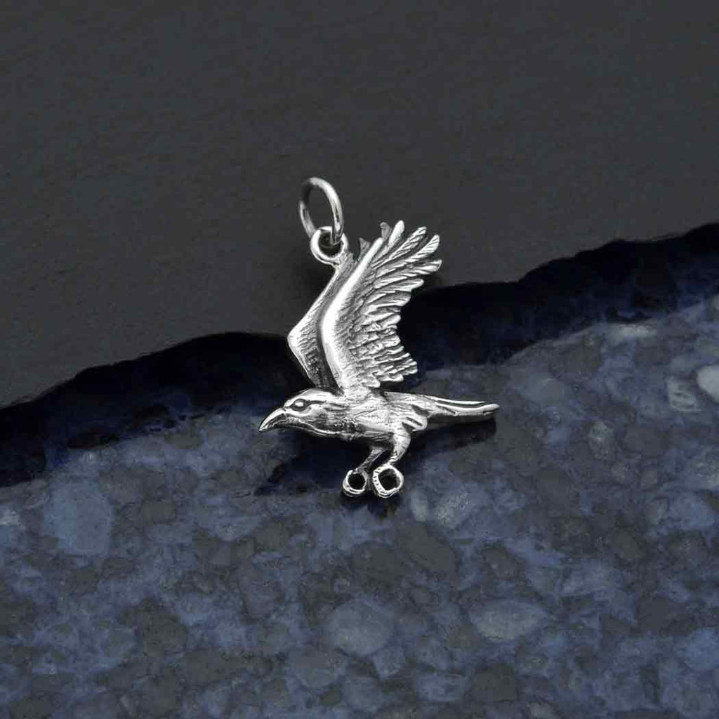 Sterling Silver Flying Raven Pendant 22x20mm - 1pc