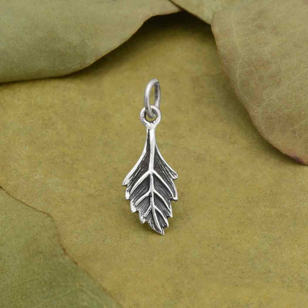 Sterling Silver Small Leaf Charm 20x7mm - 1pc