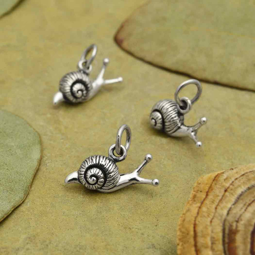 Sterling Silver Snail Charm 10x14mm - 1pc