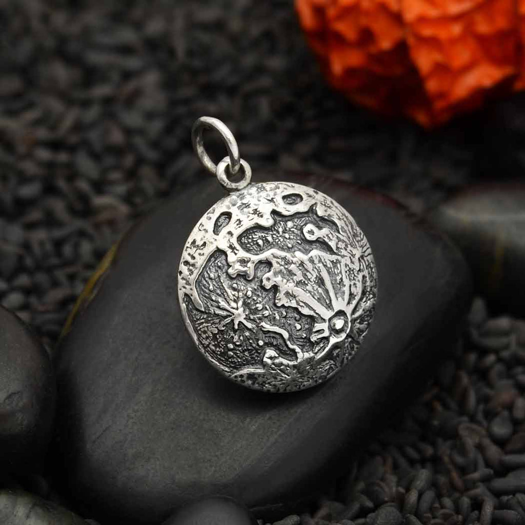 Sterling Silver Full Moon Charm 21x15mm - 1Pc