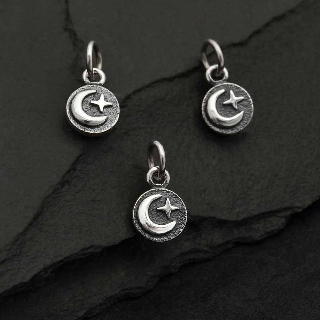 Sterling Silver Mini Moon and Star Coin Charm - 1pc