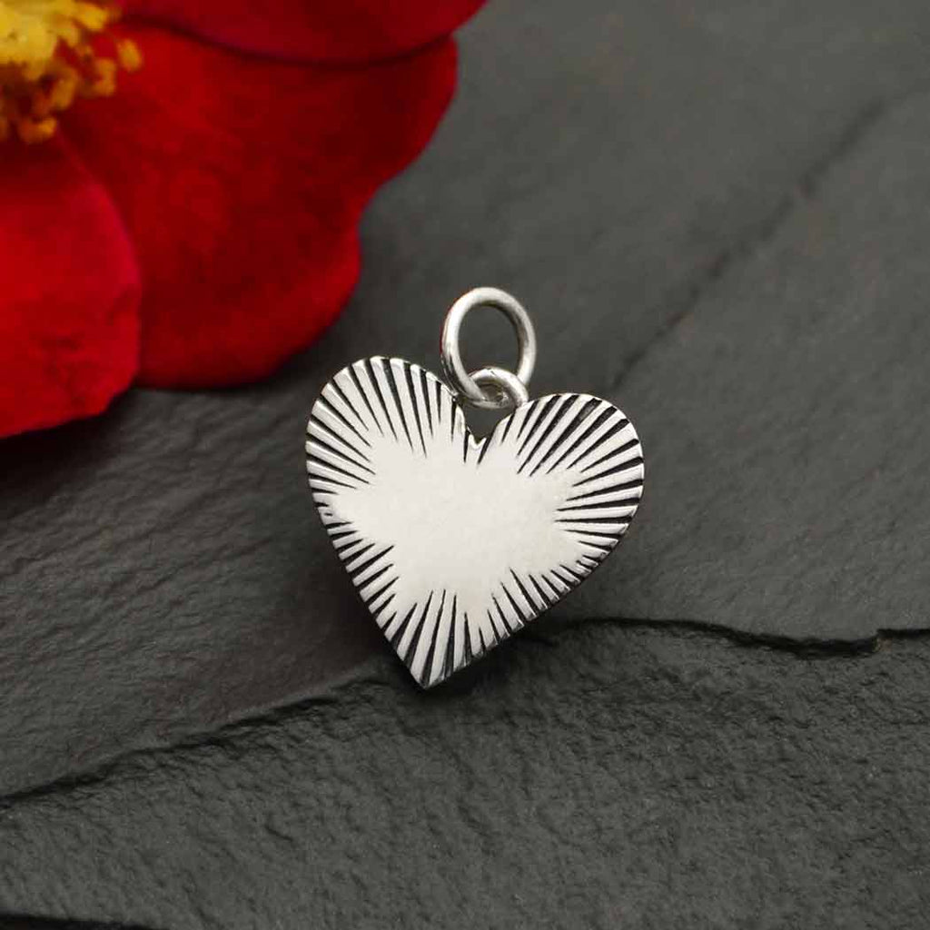 Sterling Silver Heart with Radiating Lines 17x14mm - 1pc