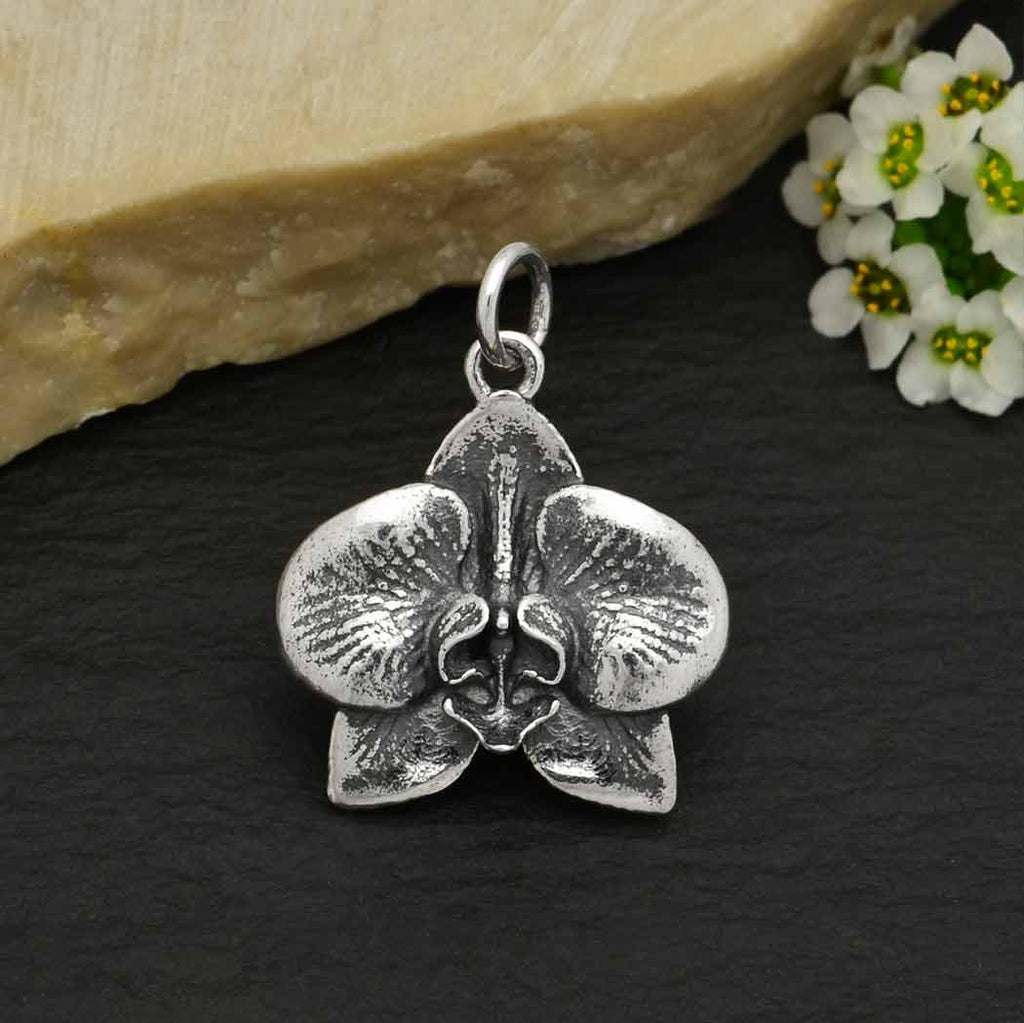 Sterling Silver Orchid Charm 21x17mm - 1Pc