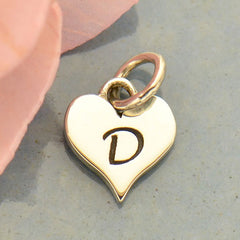 Sterling Silver Script 'D' Alphabet Heart Charm 12x8mm - 1pc