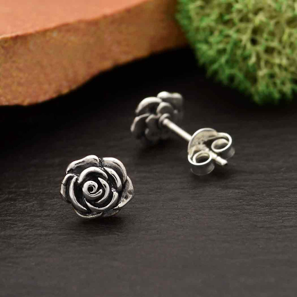 Sterling Silver Rose Post Earrings 7x7mm - 1pr