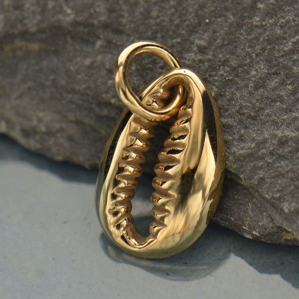 Cowrie Shell Jewelry Charm - Bronze 15x8mm - 1pc