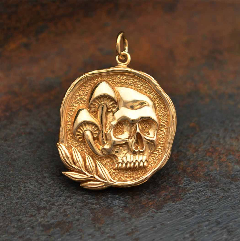 Bronze Skull Pendant with Mushrooms 27x20mm - 1pc
