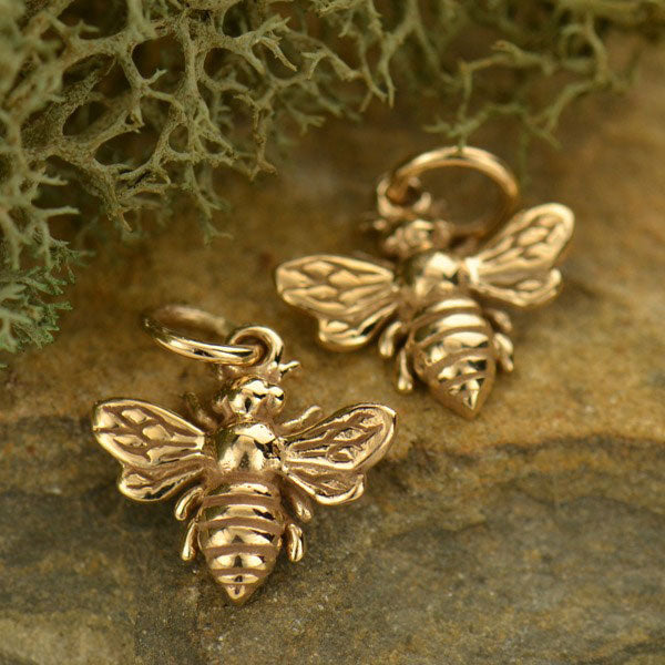 Small Bee Jewelry Charm - Bronze 14x12mm - 1pc