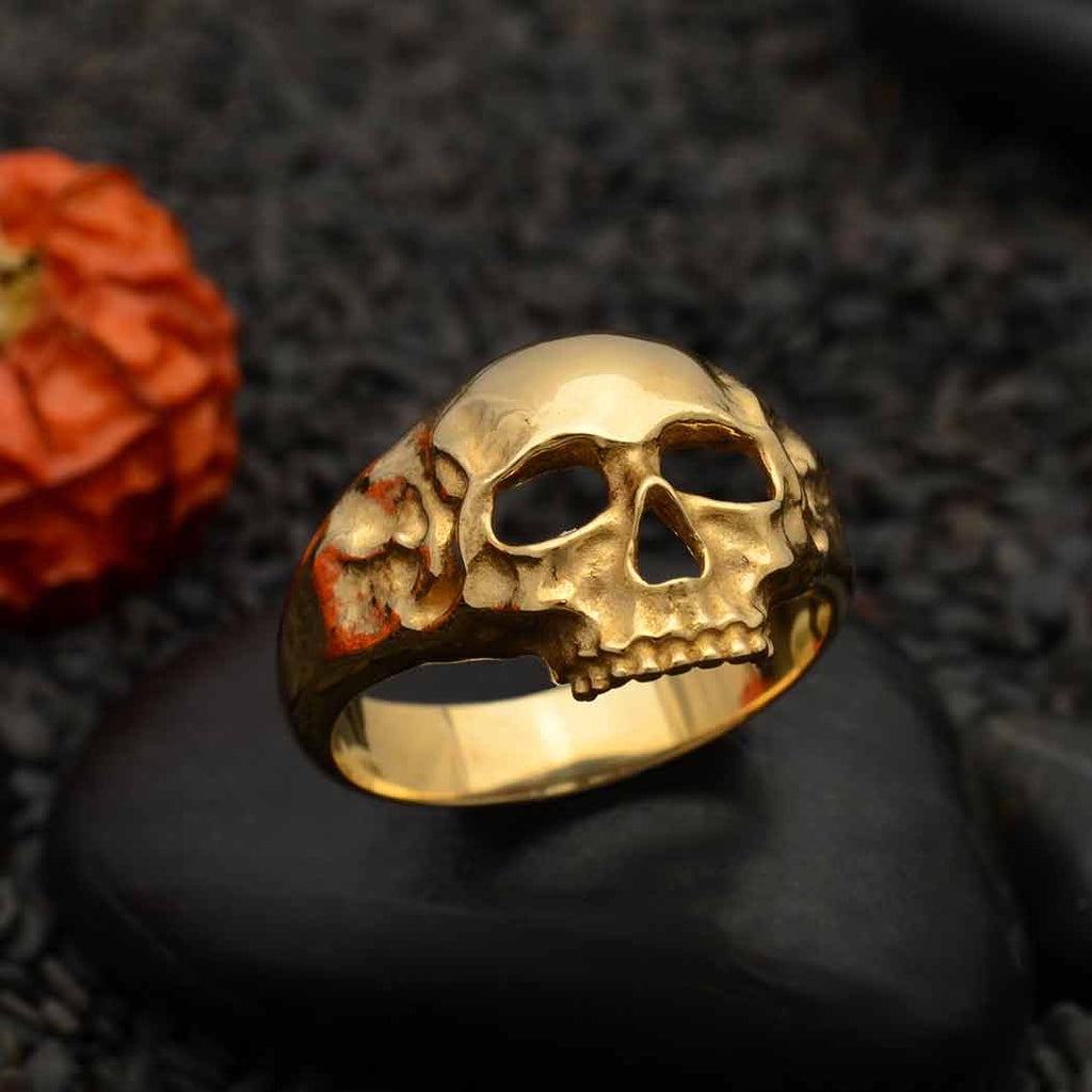 Anillo de bronce con calavera gruesa, talla 6, 1 pieza